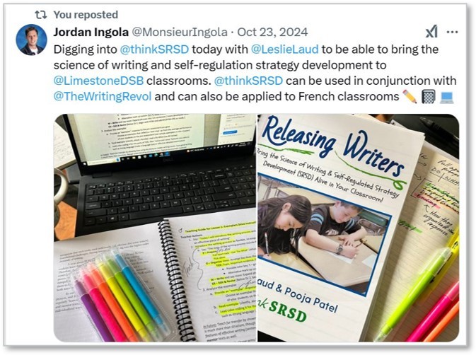 Image of X/Twitter post from educator explaining the professional learning they are engaged in.